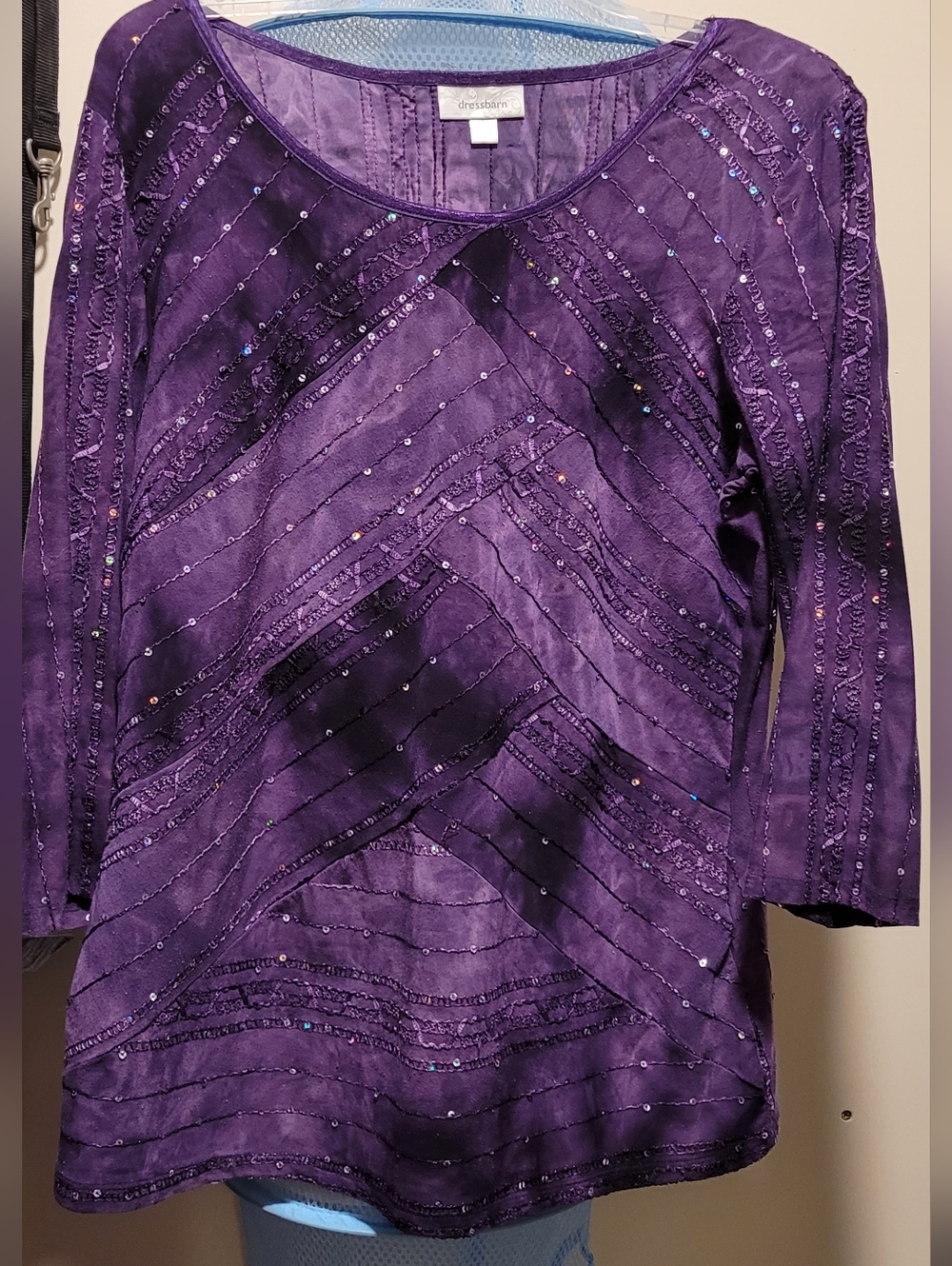 Dressbarn Women's Purple Sequin Embellished Top Size L
